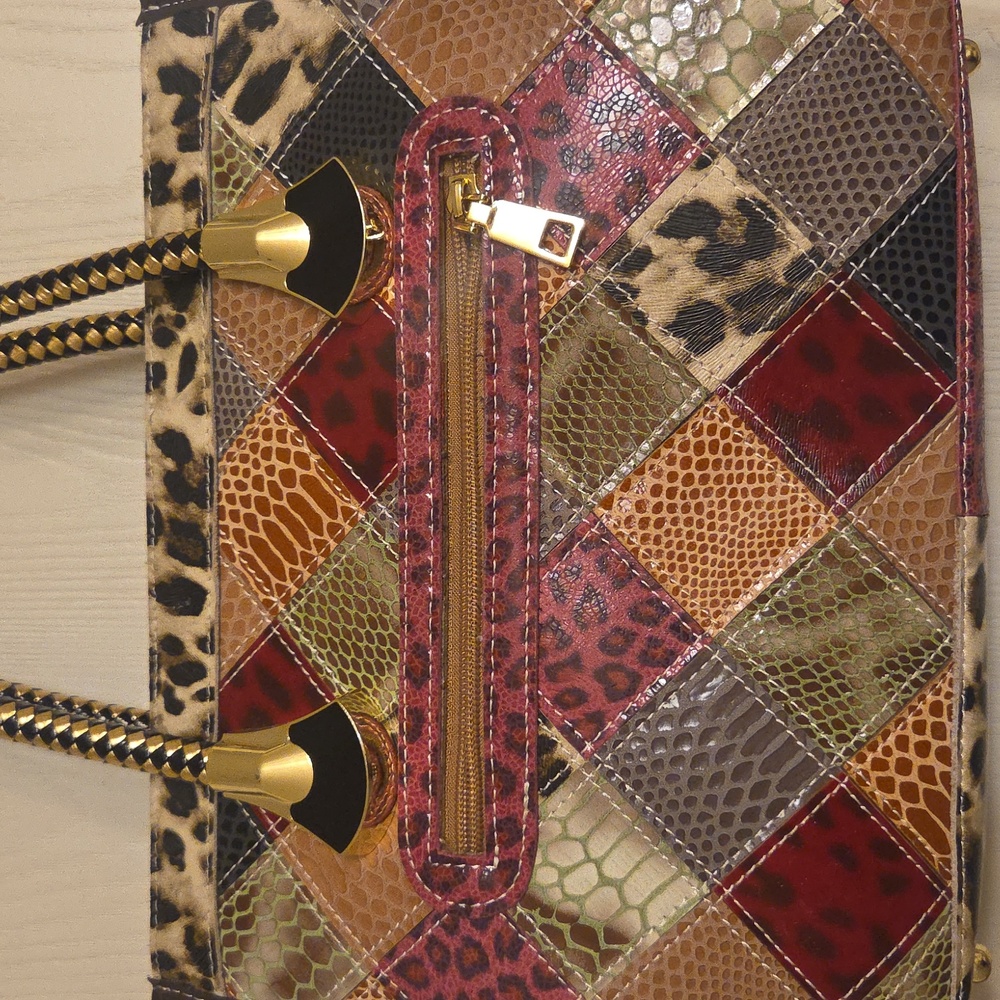 Stunning Multicolor Patchwork Leather Handbag, Eu… - image 4